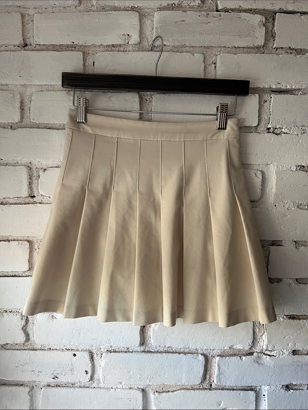 Women's Pleated Cream Skirt high rise zipper entry skirt